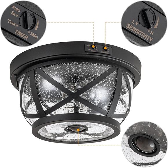 Laplusbelle Motion Sensor Ceiling Light Fixture Outdoor Flush Mount Manual Dusk - Picture 3 of 8